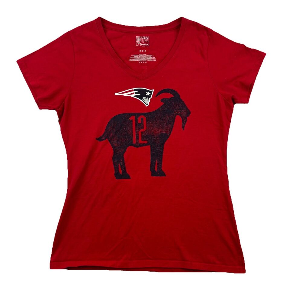 New England Patriots Tom Brady GOAT T Shirt Womens M Red V Neck Pro Line NFL